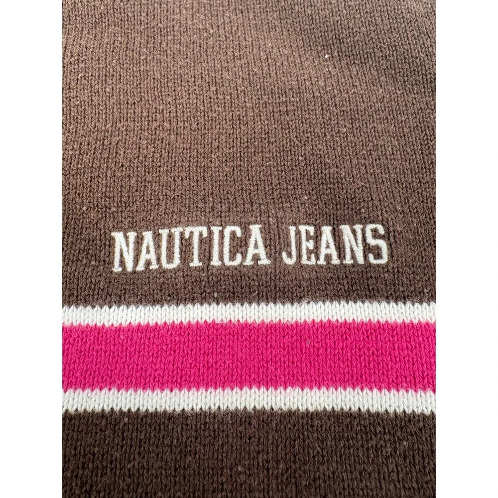 Nautica Jeans Company Sweater Mens Large‎ Pullover Brown Pink Stripe Cotton L